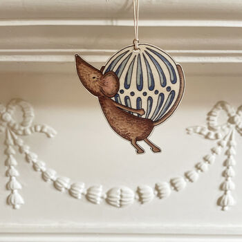 Christmas Bauble Mouse Wooden Tree Decoration, 3 of 4