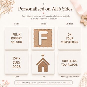 Personalised Scalloped Christening Keepsake Block, 6 of 7