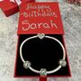 December Birthstone Charm Silver Bracelet Gift For Her, thumbnail 2 of 8