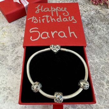 December Birthstone Charm Silver Bracelet Gift For Her, 2 of 8