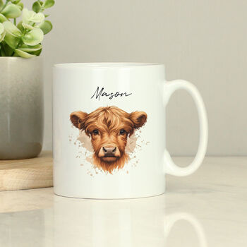 Personalised Name Boy Highland Cow Ceramic Mug, 4 of 5