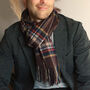 Men's Brown Navy Tartan Cashmere Wool Blend Scarf, thumbnail 5 of 11