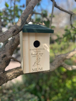 Personalised Wooden Memorial Robin Nesting Bird Box, 2 of 2