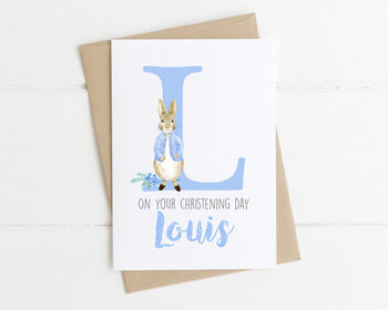 Personalised Christening Card Blue Rabbit, 4 of 4