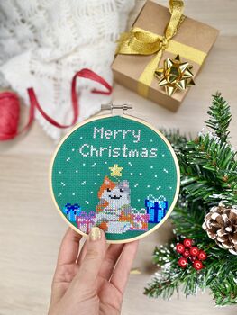 Christmas Kitty Cat Cross Stitch Kit, 4 of 6