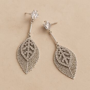Statement Sparkle Leaf Drop Earrings, 2 of 4