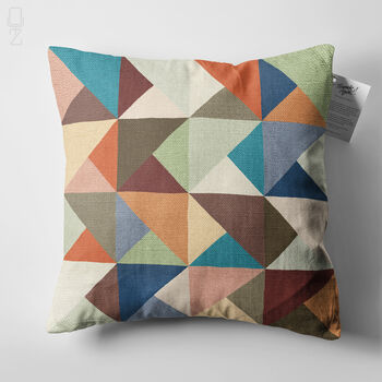 Multicoloured Geometric Lumbar Block Print Cushion Cover, 6 of 12