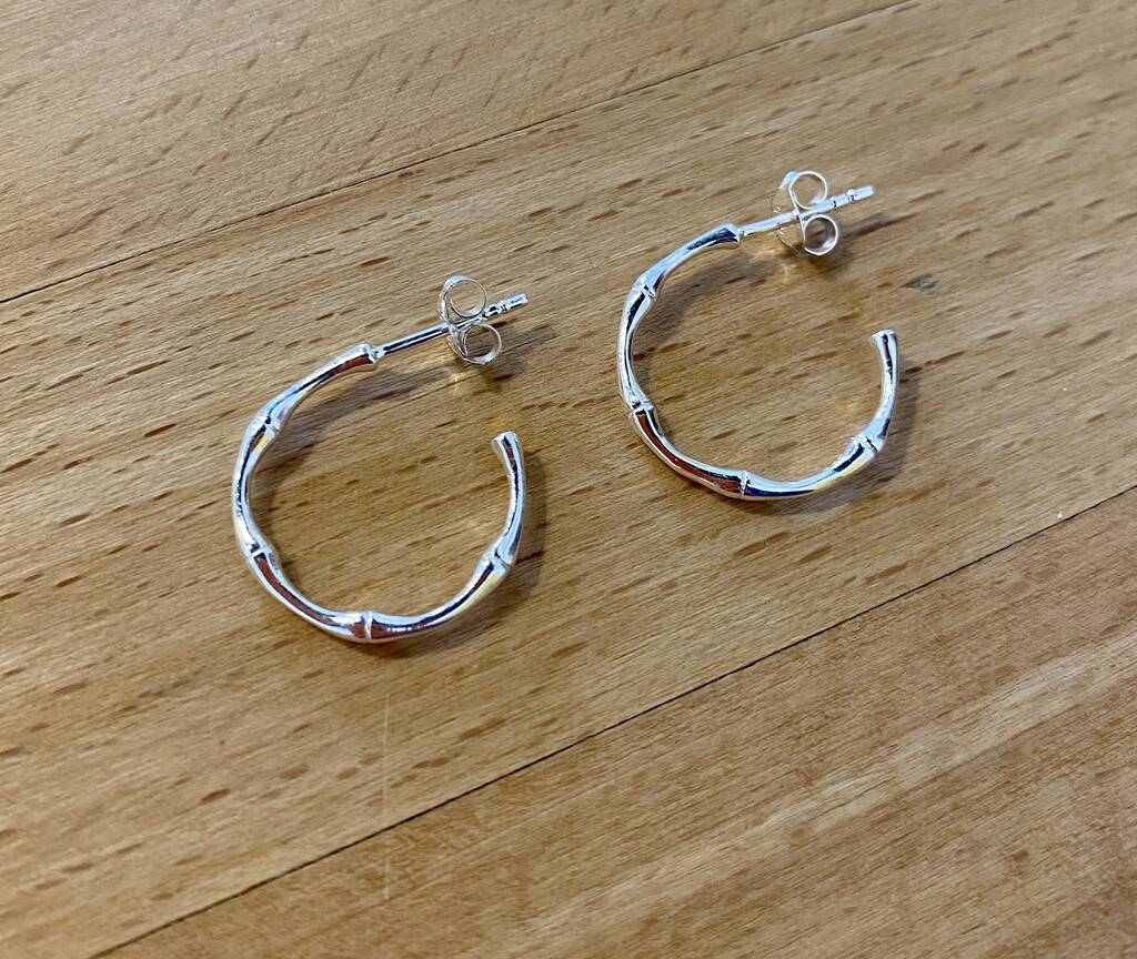 Sterling Silver Bamboo Hoop Earrings By Lily King