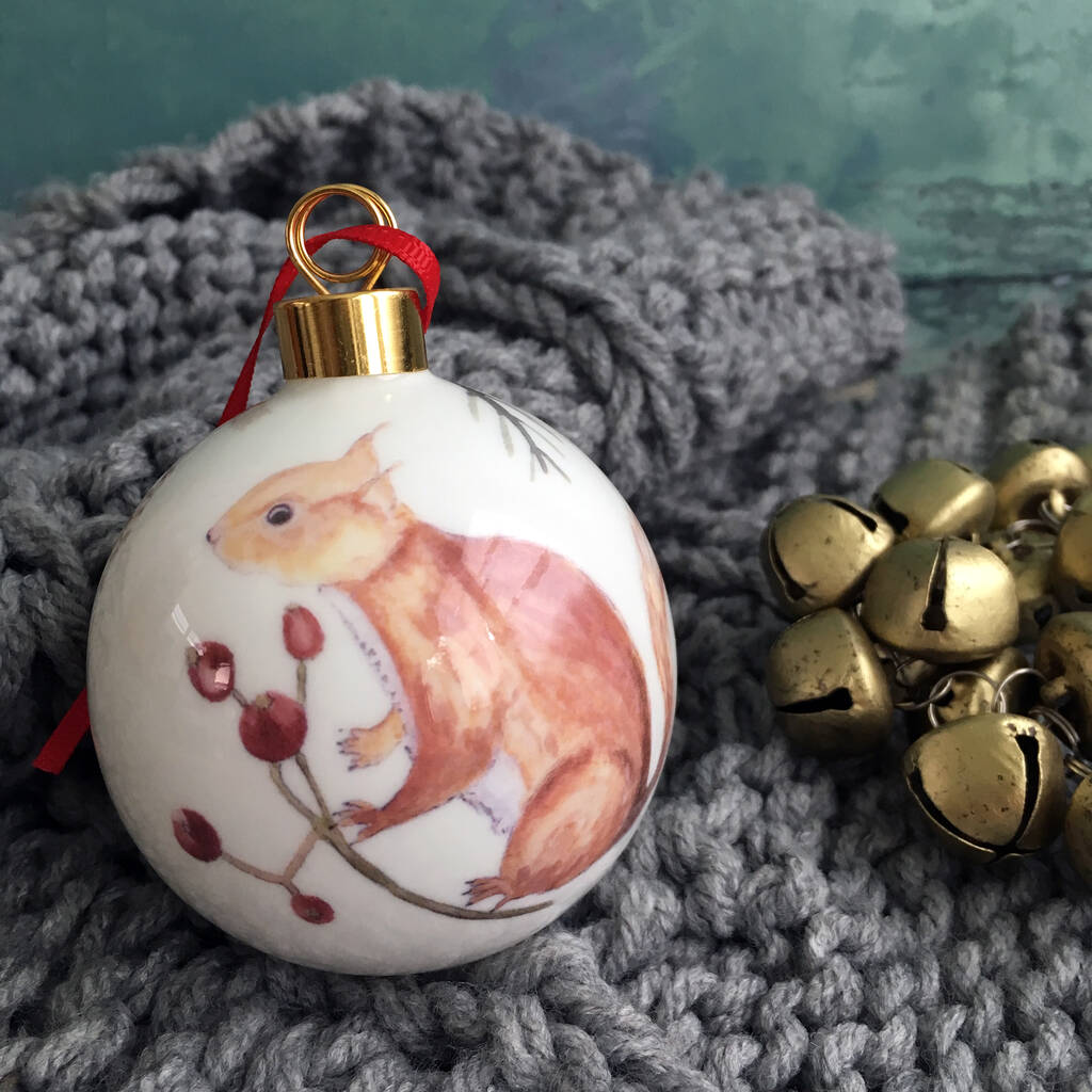 Red Squirrel Bone China Christmas Bauble By littlebirdydesigns