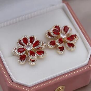 Monaco D’or Gold Pavé Trefoil Flower Charm Stud Earrings, 4 of 5