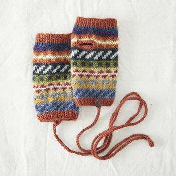Fair Trade Eco Wristwarmer Fingerless Gloves Waste Wool, 2 of 12