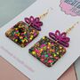 Pink And Gold Christmas Present Glitter Resin Earrings, thumbnail 4 of 4