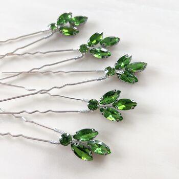 Peridot Green Crystal Hair Pin Set, 5 of 5