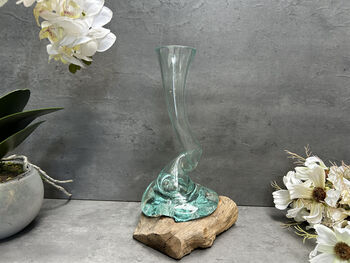 Compact 25cm Molten Glass On Wood Root Vase – Fluted Display, 2 of 12