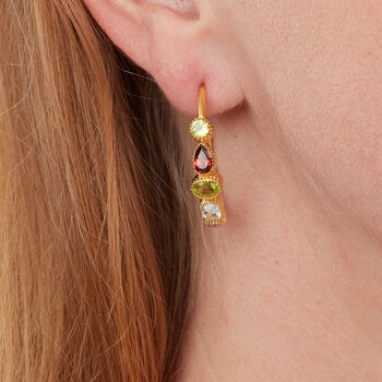 Multi Gemstone Silver Gold Plated Stud Hoops, 4 of 12