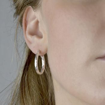 Textured Sterling Silver Hoop Earrings, 4 of 5