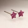 Tiny Sterling Silver Twinkling Pink Cz Star Stud Earrings, thumbnail 4 of 10