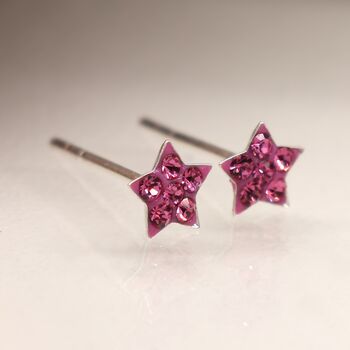 Tiny Sterling Silver Twinkling Pink Cz Star Stud Earrings, 4 of 10