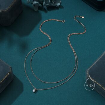 Sterling Silver Genuine Freshwater Pearl Double Layer Pendant Necklace, 5 of 12