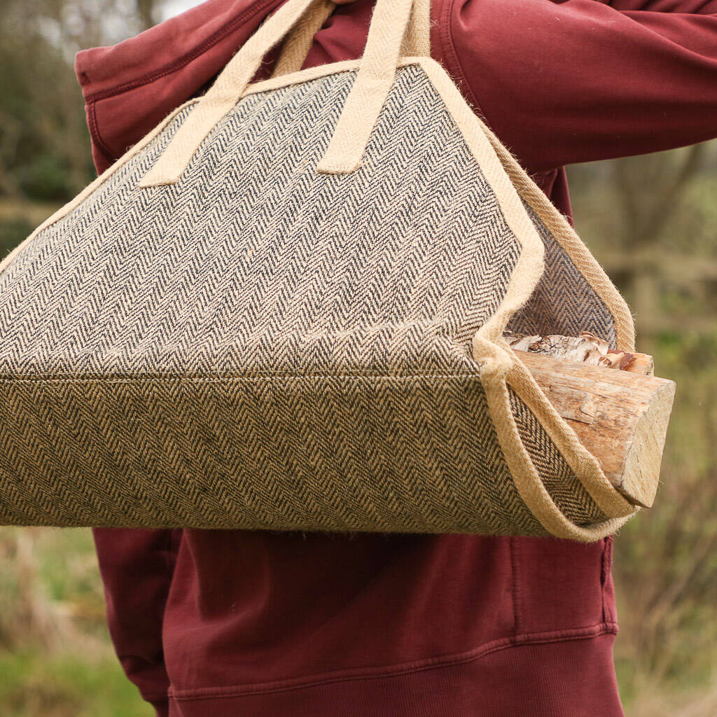 Personalised Natural Jute Herringbone Log Bag By Dibor