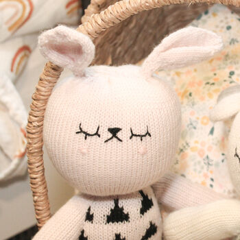 Isla The Blush And Black Geometric Hand Knitted Bunny, 6 of 7