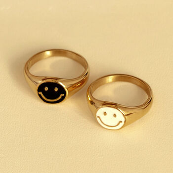 Dainty Signet Ring With Positive Smile Happy Face White, 2 of 3