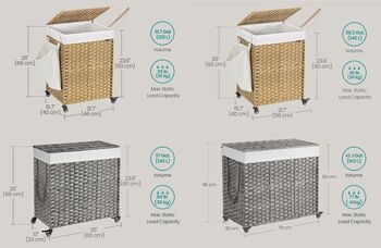 Laundry Basket Rattan Style Washing Hamper With Wheels, 2 of 9
