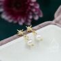 Tiny Starburst And Dangle Pearl Stud Earrings, thumbnail 7 of 11