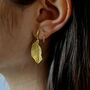 Textured Leaf Stud Earrings In 16 K Gold And 925 Sterling Silver, thumbnail 3 of 12