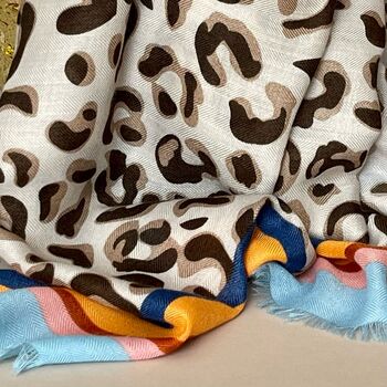 Leopard Print Multi Border Scarf In Yellow, 2 of 3