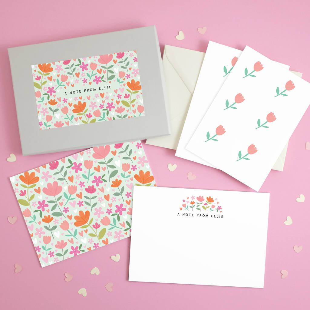 Personalised Pink And Orange Flowers Writing Set, 1 of 6