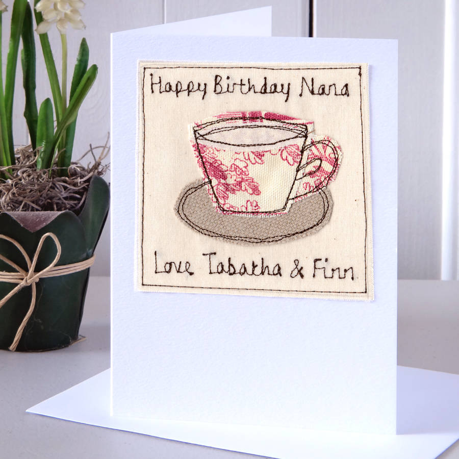 personalised embroidered tea cup card by milly and pip ...