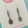 Silver Fork And Spoon Glitter Earrings, thumbnail 3 of 3