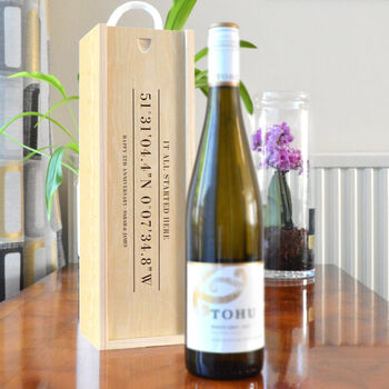 Personalised Location 5th Anniversary Wooden Wine Box, 3 of 4