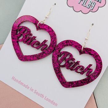 Hot Pink Glitter Bitch Earrings, 3 of 6