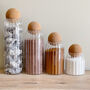 Cork Ball Ribbed Glass Storage Jar With Personalised Waterproof Label, thumbnail 3 of 10