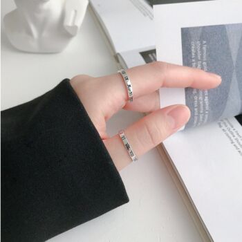 Sterling Silver Engraved Roman Numerals Adjustable Ring, 2 of 5