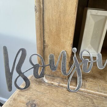 'Bonjour' Metal Word Sign Wall Art Decoration, 5 of 6