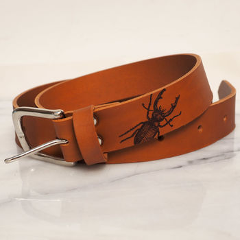Tan Leather Belt With Engraved Stag Beetle, 3 of 5