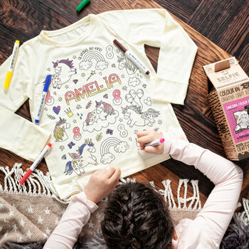 Personalised Unicorn Colour In T Shirt With Fabric Pens, 2 of 7