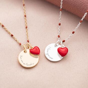 Enamel Heart And Disc Personalised Message Necklace, 2 of 11