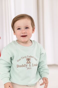 'Our First Father's Day' Personalised Embroidered Bear Sweatshirt Jumper, 4 of 8