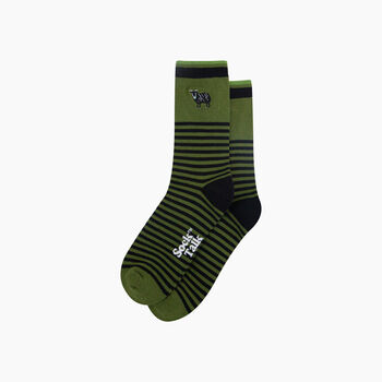 Embroidered Black Sheep Striped Combed Cotton Socks In Green, 3 of 4