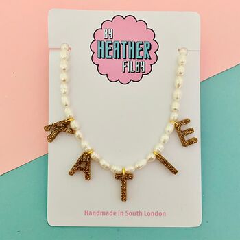 Personalised Natural Pearl Beaded Name Necklace, 4 of 8