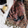 Vintage Floral Tassel Luxe Pashmina In Teal/Gold, thumbnail 3 of 3