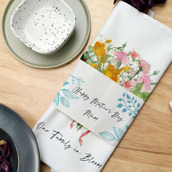 Personalised Family Birth Flower Bouquet Tea Towel, 4 of 12