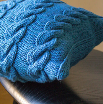 Hand Knit Chunky Cable Stitch Cushion In Teal, 2 of 5