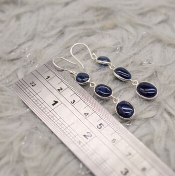 Blue Sapphire Drop Silver Earrings, 5 of 8