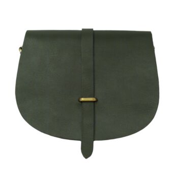 Leather Saddle Bag Loop Closure Crossbody Sam In Khaki Green, 2 of 7