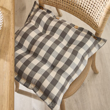 Set Of Two Grey Gingham Seat Pads With Buttons, 4 of 6